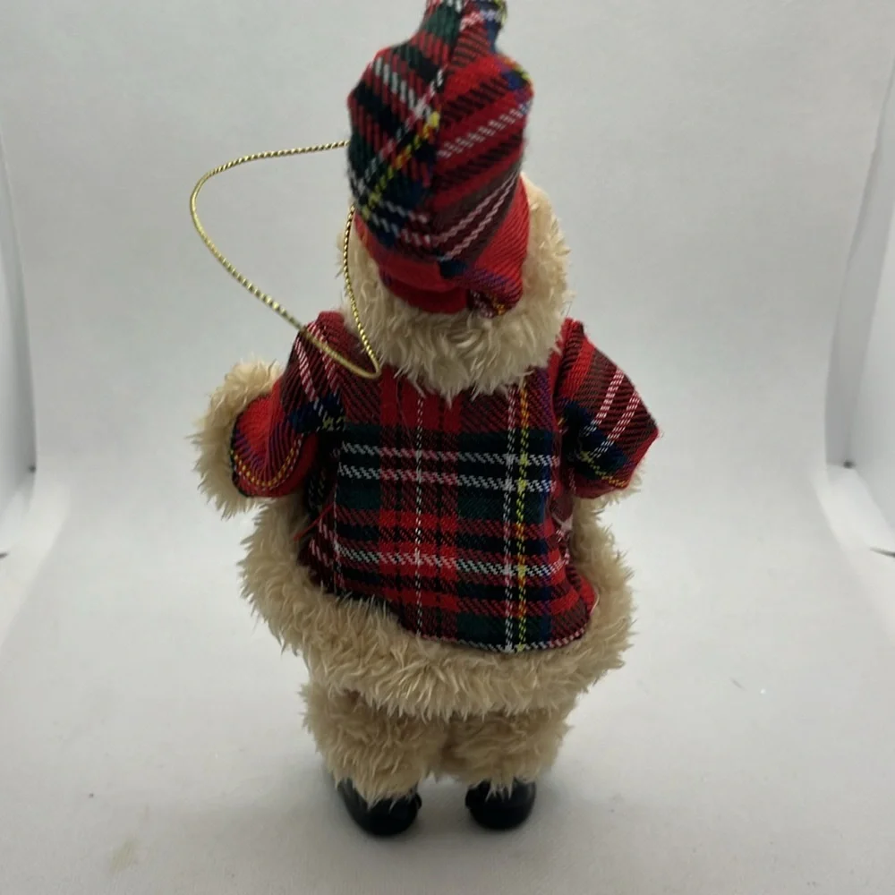 Old World Santa Claus Ornament Plaid Red 7”